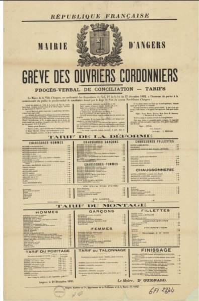AMA 06 Fi 2344 decembre1893 greve procès-verbal de conciliation établi entre patrons et ouvriers cordonniers 0.755 x 0.510 m